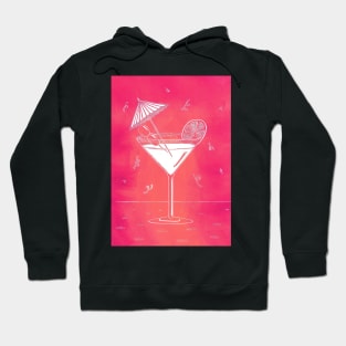 Pink Fizz Cocktail with Umbrella Linocut Hoodie